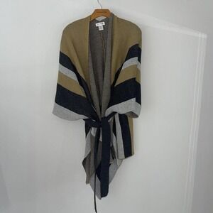 Sole Society Poncho Sweater Wrap Kimono Short Tie Waist Belt Neutrals Earthy